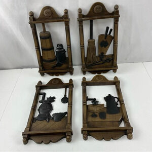 Vintage Homco Primitive Kitchen Wall Hangings SET OF 4 Brown and Black
